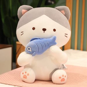 Peluche Chat Blanc et Gris