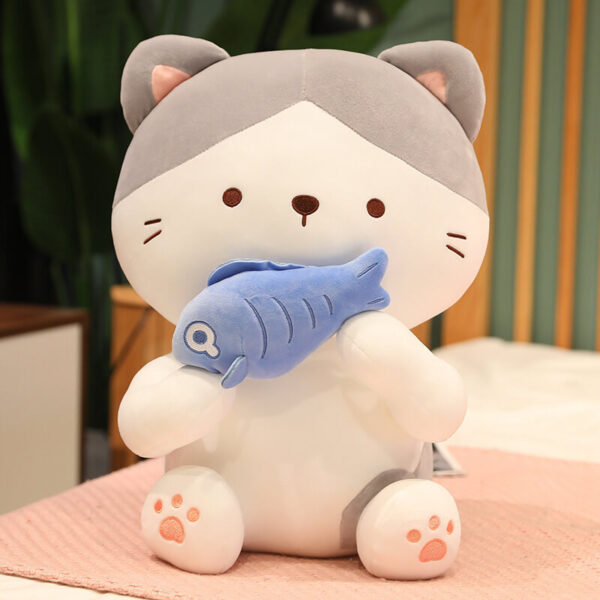 Peluche Chat Blanc et Gris
