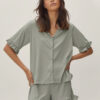 Pyjama Côtelé Chemise & Short À Détails Volantés