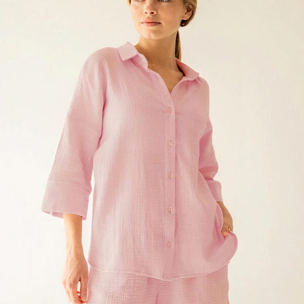 Pyjama Recyclé en Jersey avec Chemise Boutonnée et Short