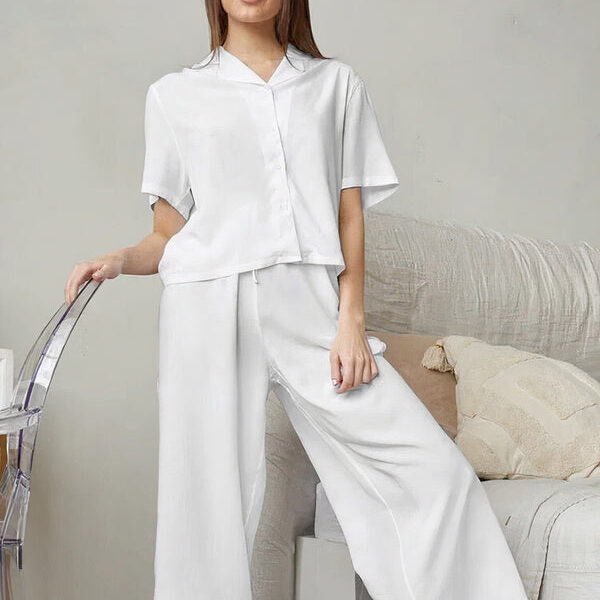 Ensemble Pyjama Fluide Plissé "Blanc"