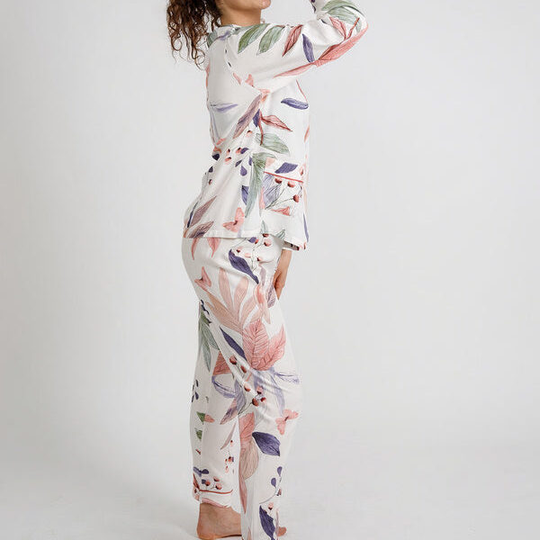 Pyjama en Viscose pour Femme "Feuillage Rose"