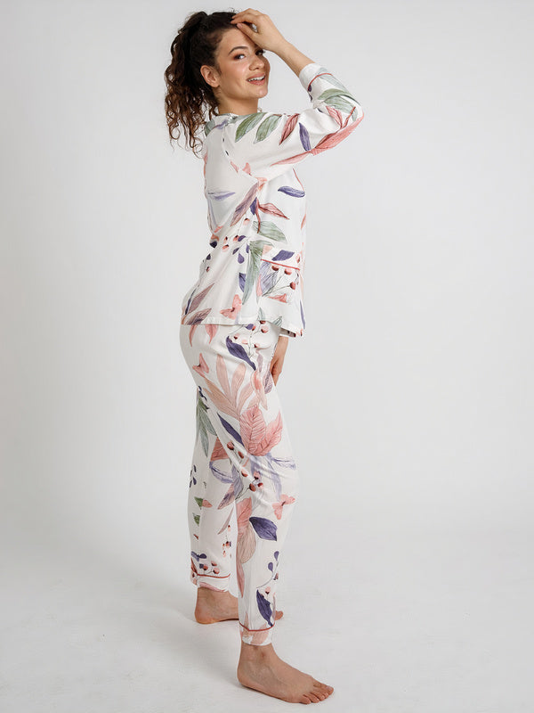 Pyjama en Viscose pour Femme "Feuillage Rose"