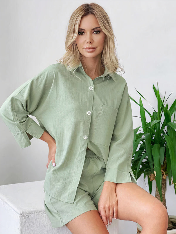 Pyjama Femme en Viscose Vert Sauge Mix & Match à Coutures Contrastantes