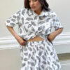 Pyjama Femme en Satin Croisé à Motif de Feuille