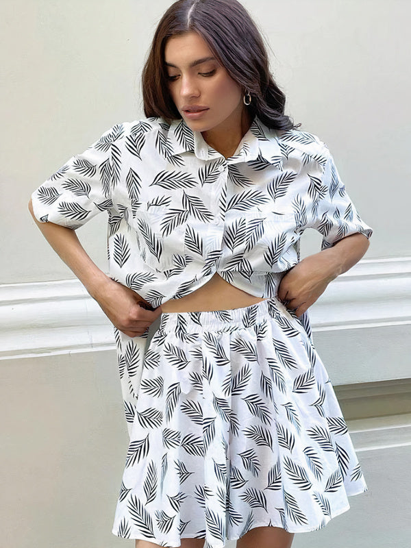 Pyjama Femme en Satin Croisé à Motif de Feuille