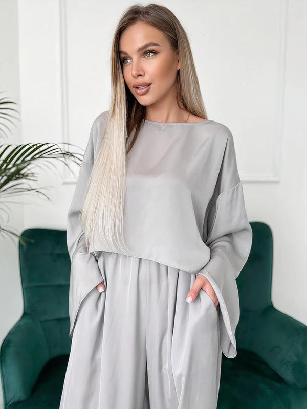 Pyjama en Satin de Luxe Gris Argentée