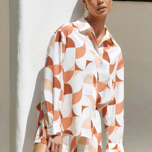 Pyjama Beige à Imprimé Mélange de Couleurs Transparente Chic et Tendance