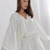 Pyjama Confort Top & Short À Ourlets Roulottés "Blanc"