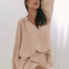 Pyjama Confort Top & Short À Ourlets Roulottés "Champagne"