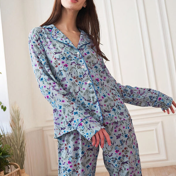 Pyjama en Satin Motifs Fleuris