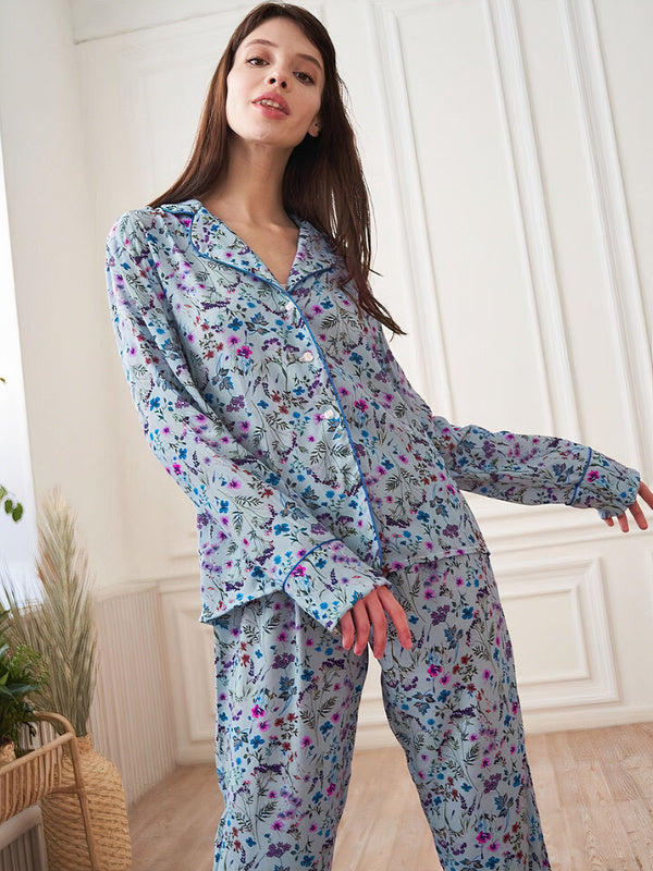 Pyjama en Satin Motifs Fleuris