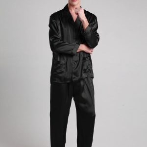 Pyjama en Soie pour Homme Longue Bordure Contraste « Noir »