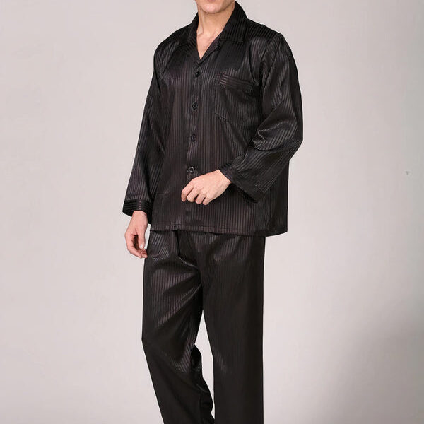 Pyjama en Satin à Rayures pour Homme "Noir"
