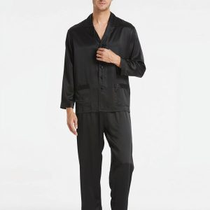 Suite De Pyjama Longue En Soie Classique Pour Homme « Noir »