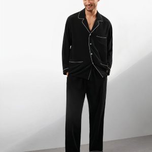 Pyjama En Soie Avec Col À Revers pour Homme « Noir »