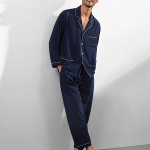 Pyjama En Soie Avec Col À Revers pour Homme « Bleu Marine »