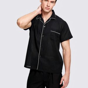 Pyjama en Col à Revers Chemise + Short pour Homme « Noir »