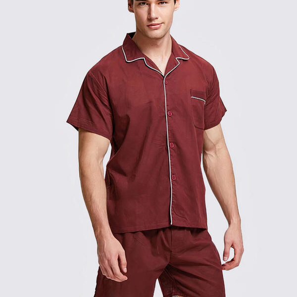 Pyjama en Col à Revers Chemise + Short pour Homme "Rouge"
