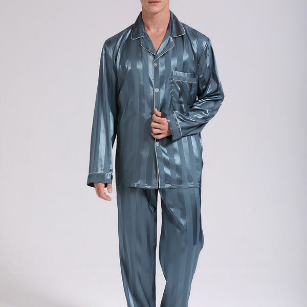 Pyjama à Rayures en Satin pour Homme "Bleu Océan"