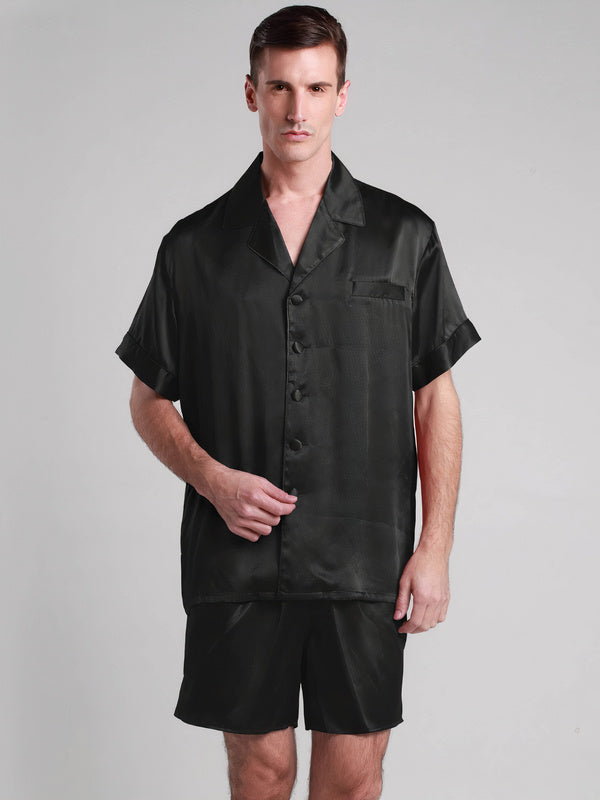 Pyjashort en Soie Luxueuse Classique pour Homme "Noir"