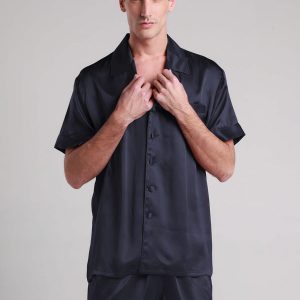 Pyjashort en Soie Luxueuse Classique pour Homme « Bleu Marine »