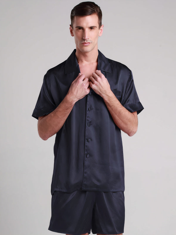 Pyjashort en Soie Luxueuse Classique pour Homme "Bleu Marine"