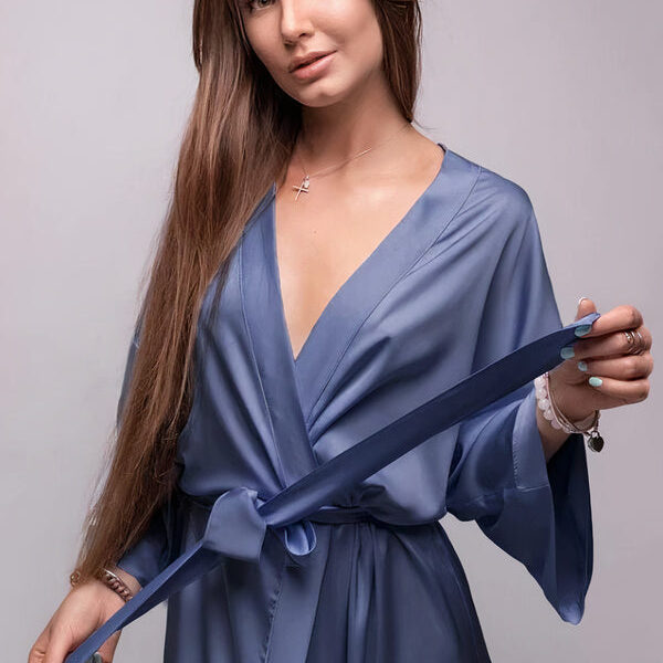 Robe de Chambre en Satin pour Femme "Marine"