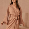 Robe de Chambre Manches Amples en Satin pour Femme "Kimono Champagne"