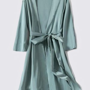 Robe de Chambre en Satin pour Femme « Kimono Bleu Ciel »