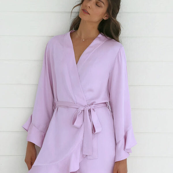 Robe de Chambre Femme à Volants en Satin "Lavande"