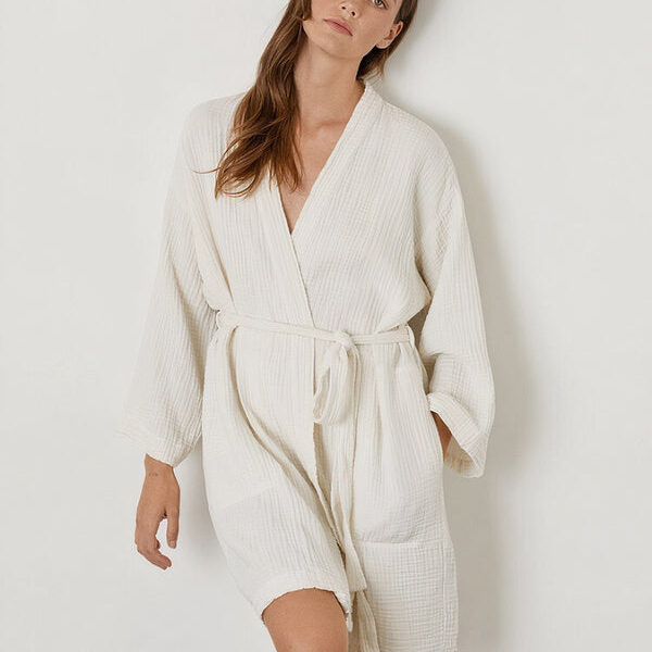 Robe de Chambre Femme Hiver en Coton "Blanc"