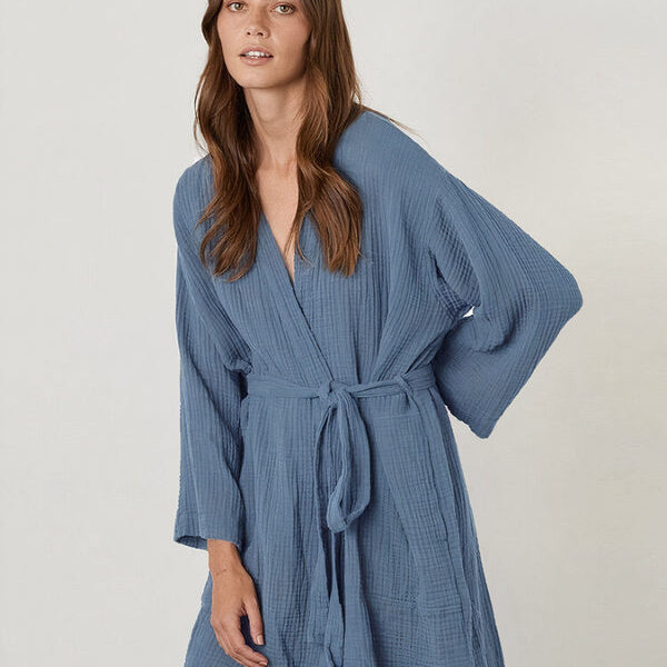 Robe de Chambre Femme Hiver en Coton "Bleu"