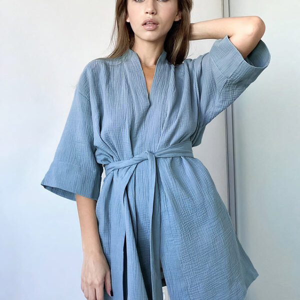 Robe de Chambre Femme en Coton "Bleu"