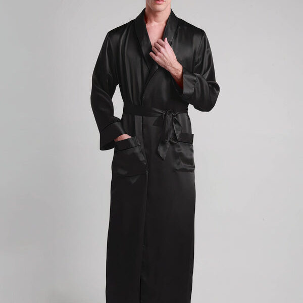 Robe de Chambre en Soie pour Homme Longueur Classique "Noir"