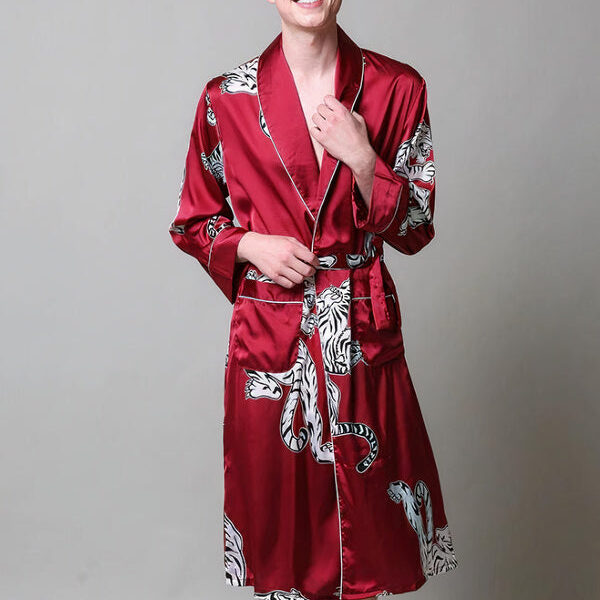 Robe de Chambre en Satin pour Homme Imprimé Tigre "Rouge"