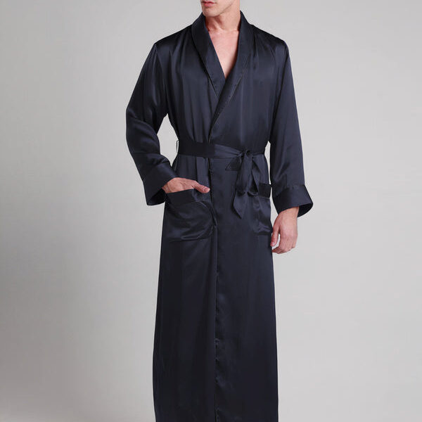 Robe de Chambre en Soie pour Homme Longueur Classique "Bleu Marine"