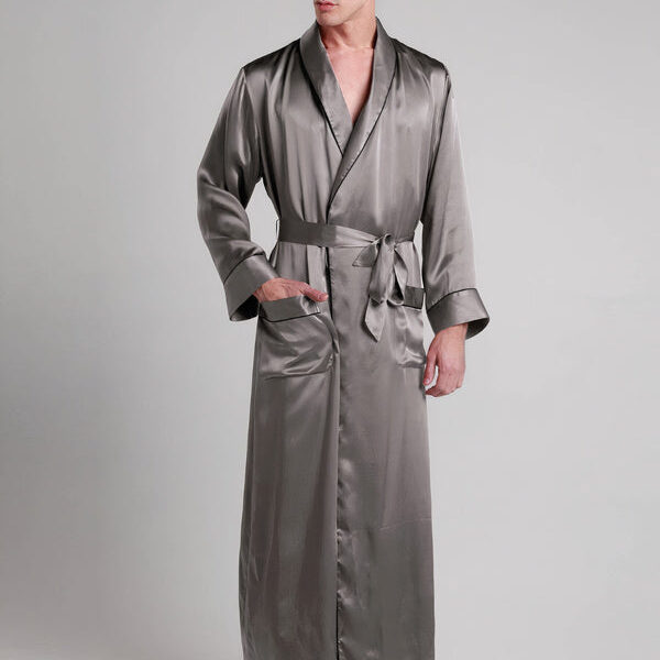 Robe de Chambre en Soie pour Homme Longueur Classique "Gris"
