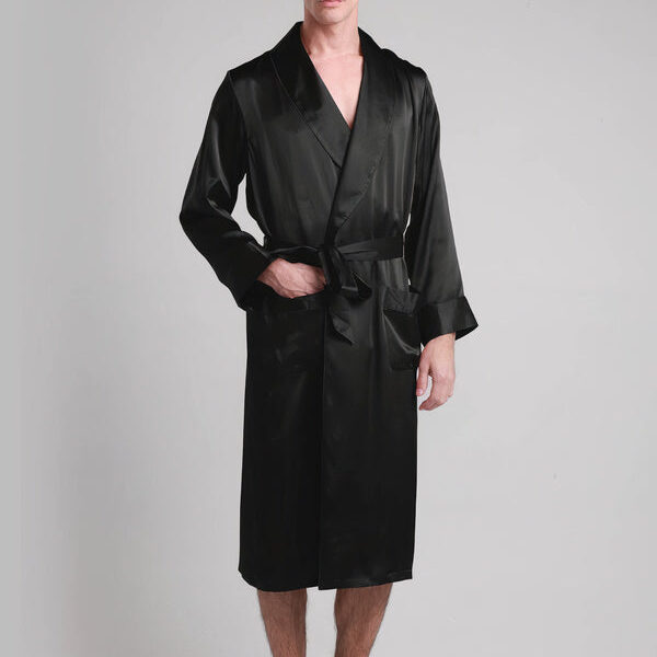 Robe de Chambre en Soie pour Homme Mi-Longue Classique "Noir"