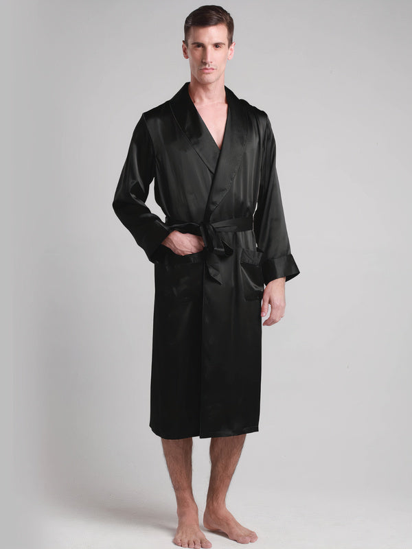 Robe de Chambre en Soie pour Homme Mi-Longue Classique "Noir"