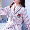 Robe de Chambre Polaire Femme à Rayures