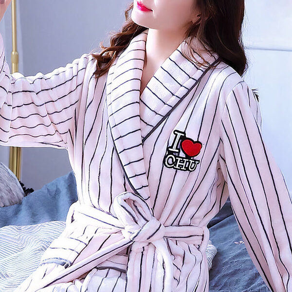 Robe de Chambre Polaire Femme à Rayures