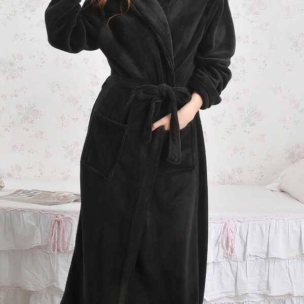 Robe de Chambre Longue Polaire Femme "Noir"