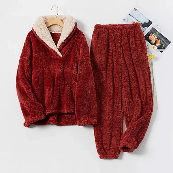 Ensemble Pyjama Femme Polaire Bordeaux "Flocon de Douceur"