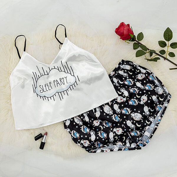 Ensemble Pyjama Mini Short Pour Femme En Satin "Sleep Party"