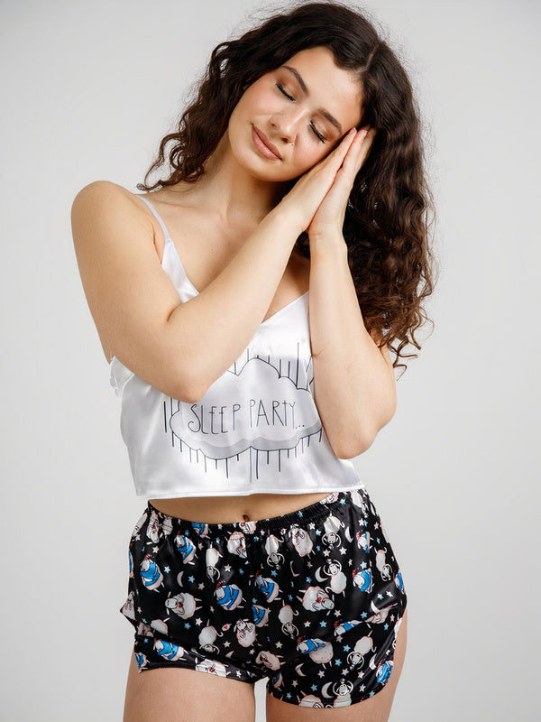Ensemble Pyjama Mini Short Pour Femme En Satin "Sleep Party"