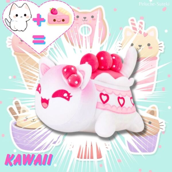 Peluche Chaton Kawaii Cat Food™ GATEAU FRAISE