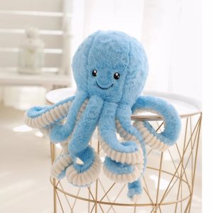 Grosse peluche pieuvre bleue pour décorer la chambre
