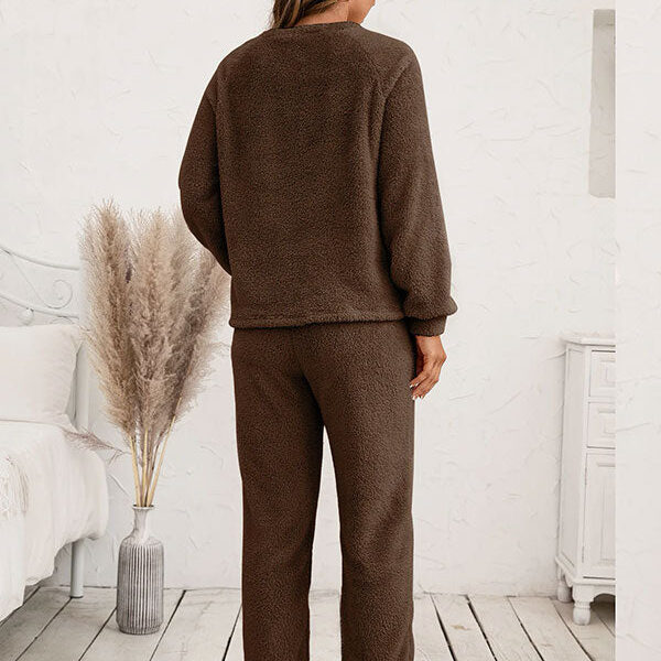 Pyjama d'Hiver Chaud en Flanelle Pour Femme Marron "Eden Polaire"