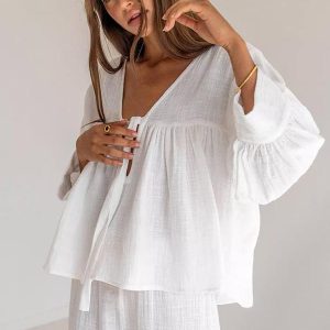 Pyjama Blanc En Coton Pour Femme « Reflet de Cristal »